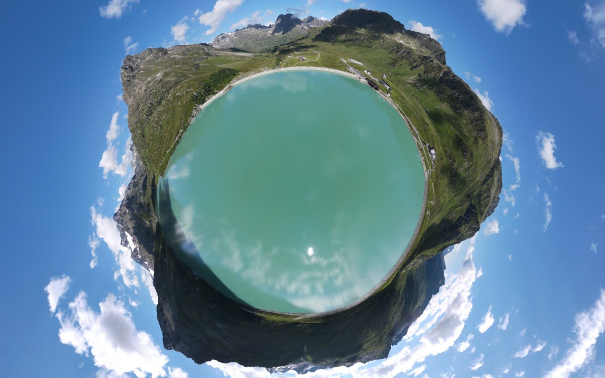 Bekijk details van de interactieve drone panorama Silvretta Stausee Staumauer 1