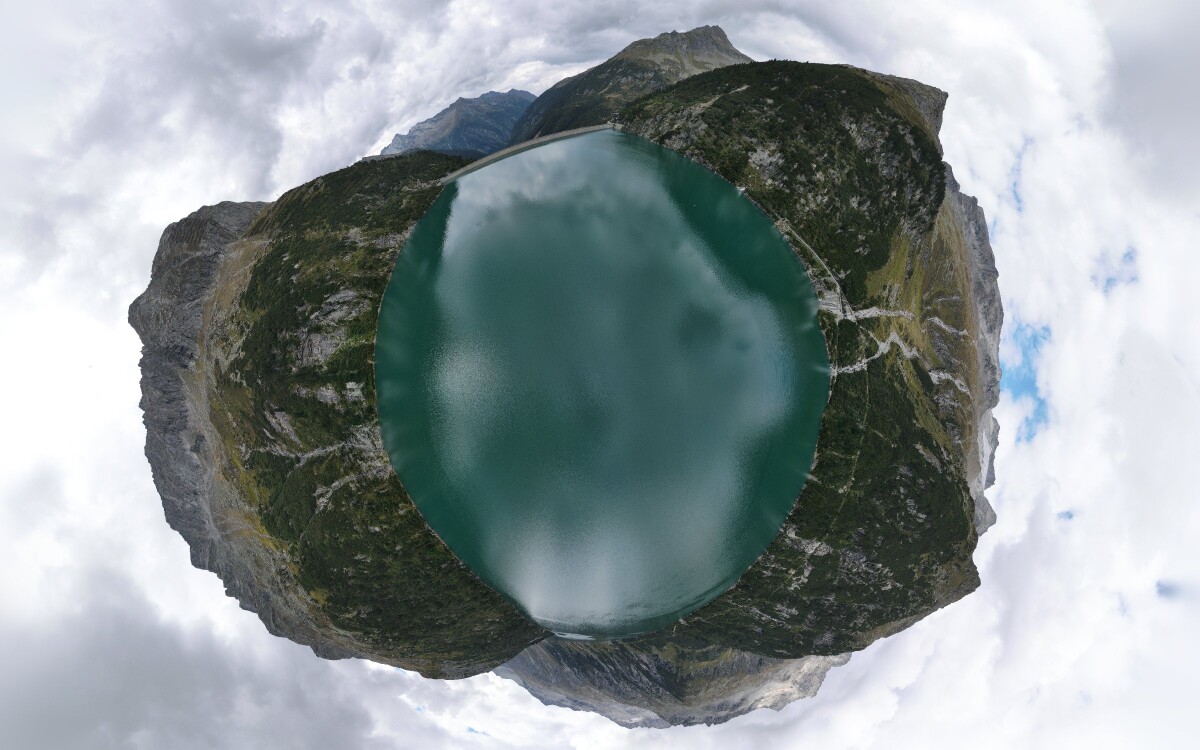 Bekijk details van de interactieve drone panorama Zillergrund Stausee Begin