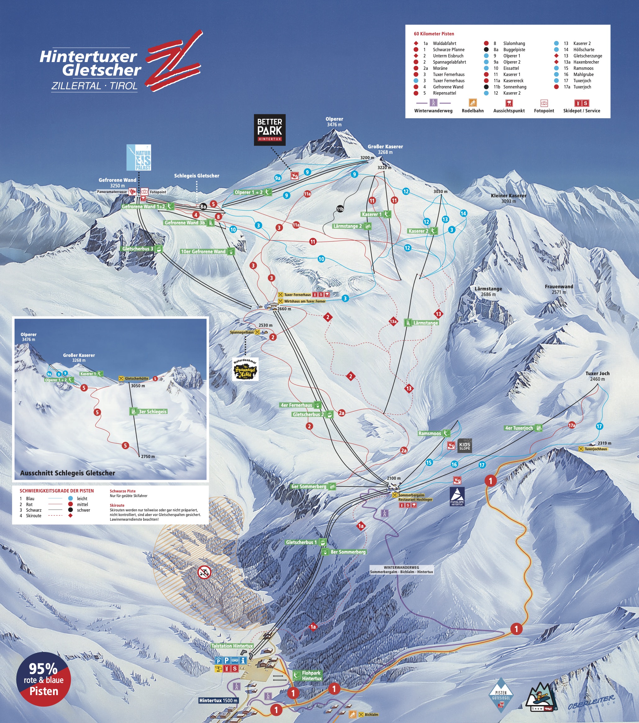Mappa delle piste Hintertuxer Gletscher | AlpenCams